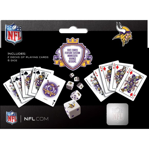 NFL Minnesota Vikings Playing Cards & Dice Set Includes 2 Decks & 6 Dice With Cu - Picture 2 of 3